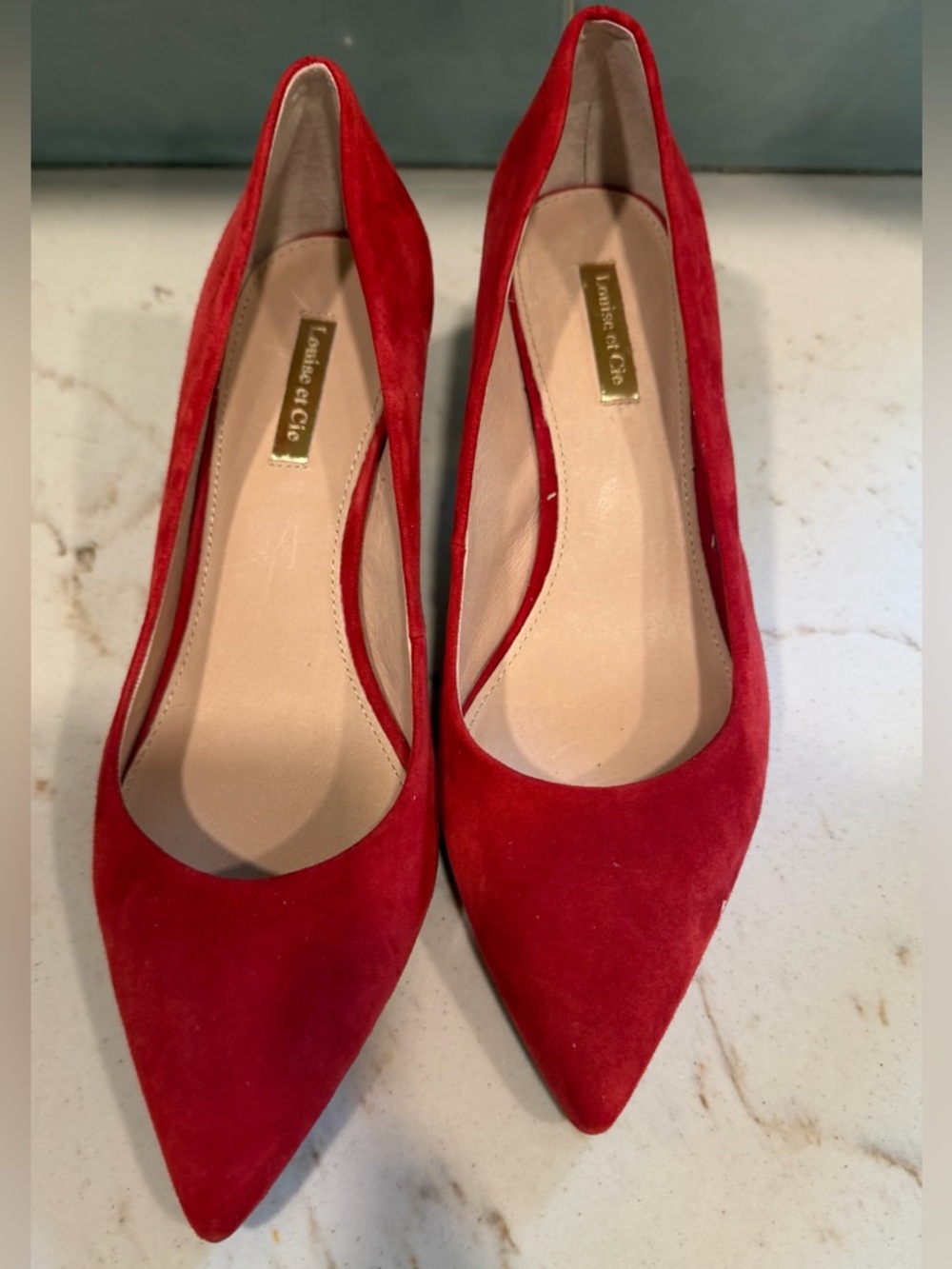 Louise et Cie Red Suede Pointed Toe Kitten Heels - Picture 2 of 5
